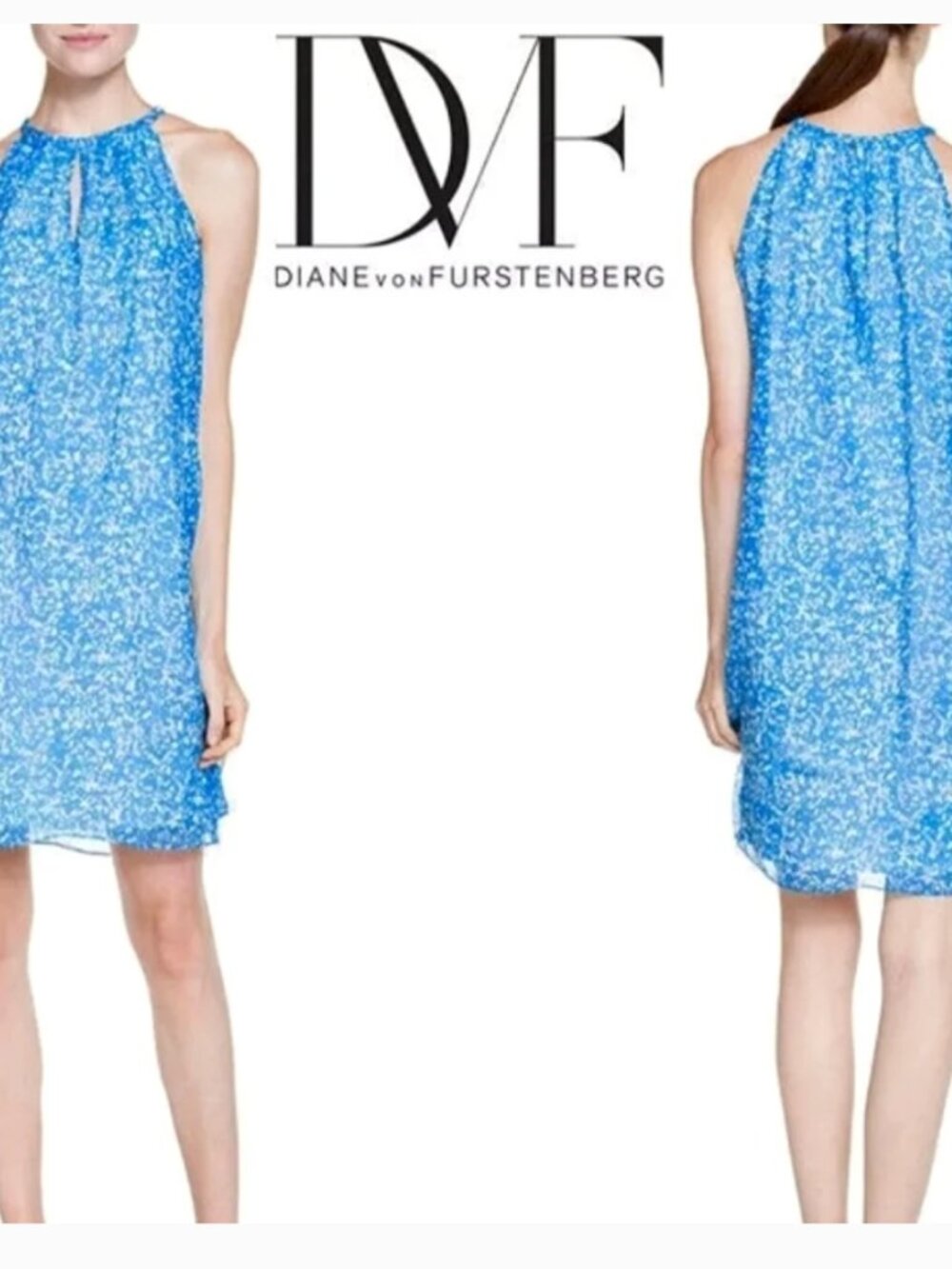 Diane Von Furstenberg Fleck Blue LAINEY DVF Silk Chiffon Dress SZ 12